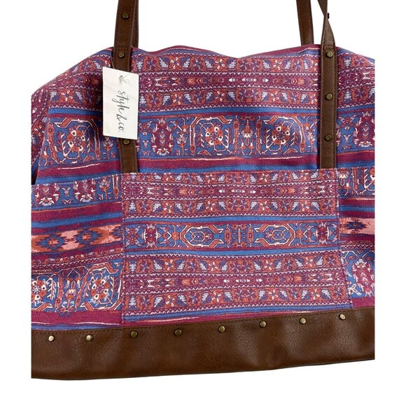 Style & Co Bohemian Vintage-Style Weekend Travel Bag With Colorful Pattern & Lea - Picture 3 of 16
